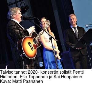Talvisoitannot 2020- konsertin solistit Pentti Hietanen, Ella Tepponen ja Kai Huopainen. Kuva: Matti Paananen