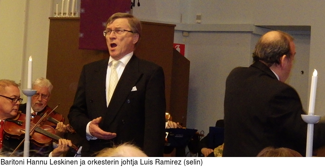 Baritoni Hannu Leskinen ja orkesterin johtja Luis Ramirez (selin)