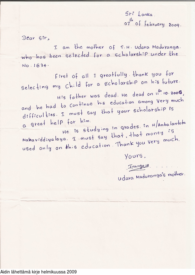 idin lhettm kirje helmikuussa 2009