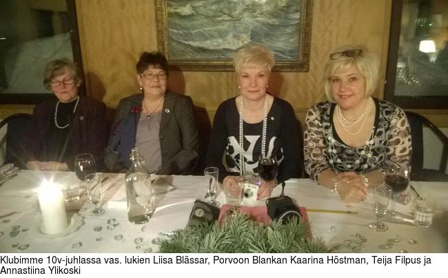 Klubimme 10v-juhlassa vas. lukien Liisa Blssar, Porvoon Blankan Kaarina Hstman, Teija Filpus ja Annastiina Ylikoski