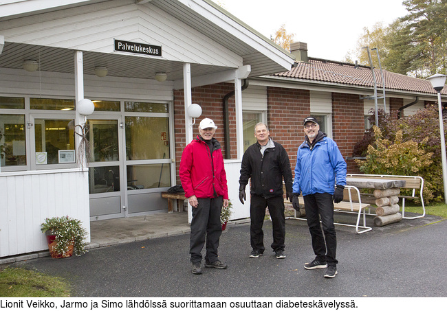 Lionit Veikko, Jarmo ja Simo lhdlss suorittamaan osuuttaan diabeteskvelyss.