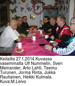 Keilailta 27.1.2014.Kuvassa vasemmalta Ulf Nummelin, Sven Meinander, Arto Lahti, Teemu Turunen, Jorma Rinta, Jukka Rautiainen, Heikki Kulmala. Kuva:M.Leivo