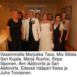 Vasemmalta Marjukka Taos, Mia Siltala, Sari Kujala, Merja Ruohio, Sirpa Siponen, Anri Aaltovirta ja Sari Aaltovirta. Edess hpari Kaisa ja Juha Toiviainen.