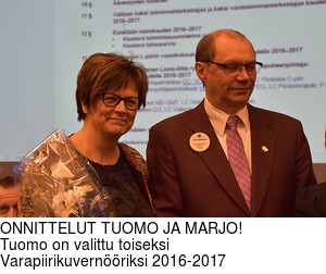 ONNITTELUT TUOMO JA MARJO!
Tuomo on valittu toiseksi Varapiirikuvernriksi 2016-2017