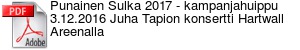 Punainen Sulka 2017  kampanjahuippu 3.12.2016 Juha Tapion konsertti Hartwall Areenalla 
