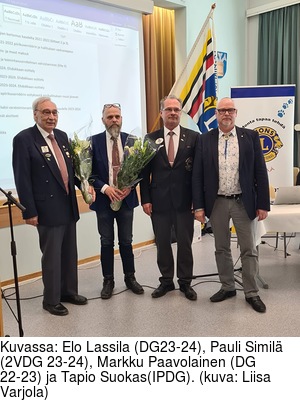 Kuvassa: Elo Lassila (DG23-24), Pauli Similä (2VDG 23-24), Markku Paavolainen (DG 22-23) ja Tapio Suokas(IPDG). (kuva: Liisa Varjola)