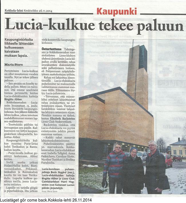 Luciatget gr come back.Kokkola-lehti 26.11.2014