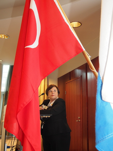 Juhlapuhuja ID Oya Sebk on turkkilainen, siksi lippurivistss oli mys Turkin lippu.