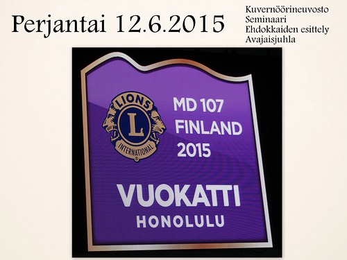 Suomen Lions-liiton vuosikokous pidettiin 12.-13.6.2015 Vuokatissa Sotkamossa.