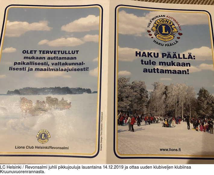 LC Helsinki / Revonsalmi juhlii pikkujouluja lauantaina 14.12.2019 ja ottaa uuden klubiveljen klubiinsa Kruunuvuorenrannasta.