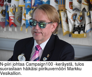 N-piiri johtaa Campaign100 -keryst, tulos suorastaan hikisi piirikuvernri Markku Vesikallion.